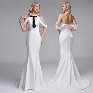 Women's Contrast Halter Sexy Dress Evening Gown